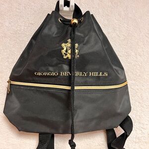 Giorgio Beverly Hills Black Backpack with Gold Accents and Drawstring Closure